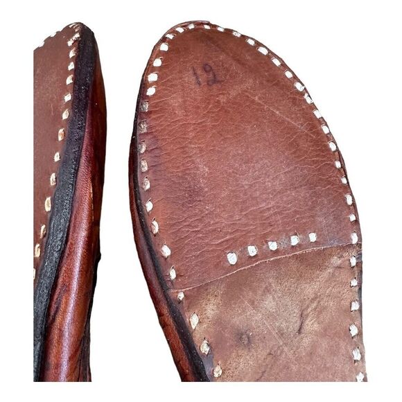 MahYogan Juties Mens Hand Stitched with Pom Poms Leather Brown Shoes Slippers 12 main image 5